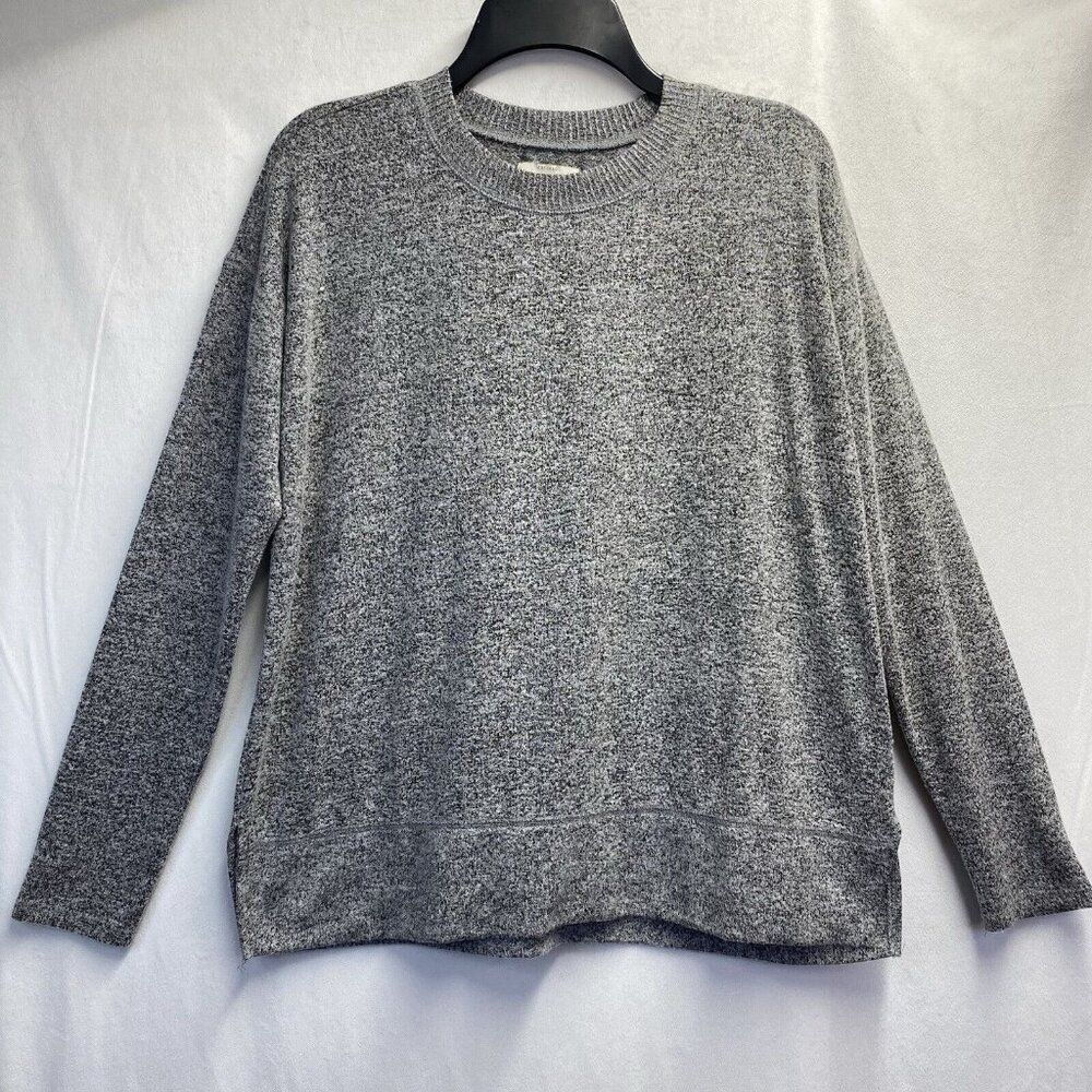 Lucky Brand Crewneck Long Sleeve Soft Knit Sweatshirt Women XS Gray Banded Hem